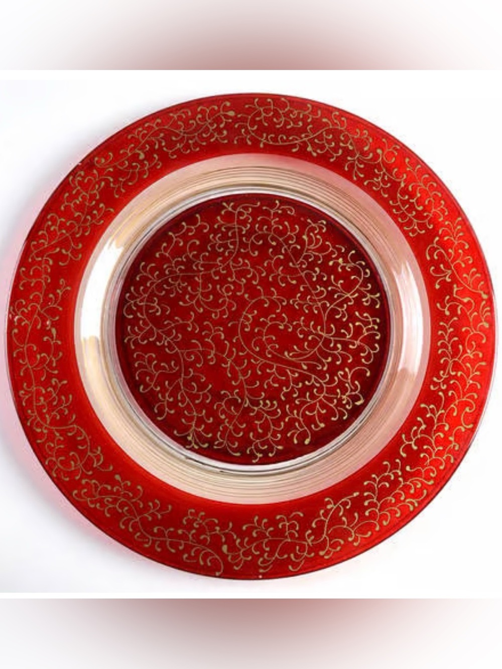 2 Pier 1 Red and Gold Decorative Charger Plate